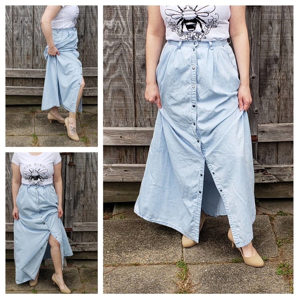 Pistola Blue Chambray Snap Down Skirt XS